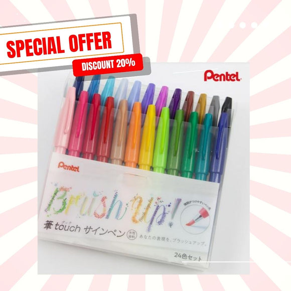 (超特價$238) 24色套裝 Pentel Brush Sign Pen 柔繪筆 美術字軟毛筆