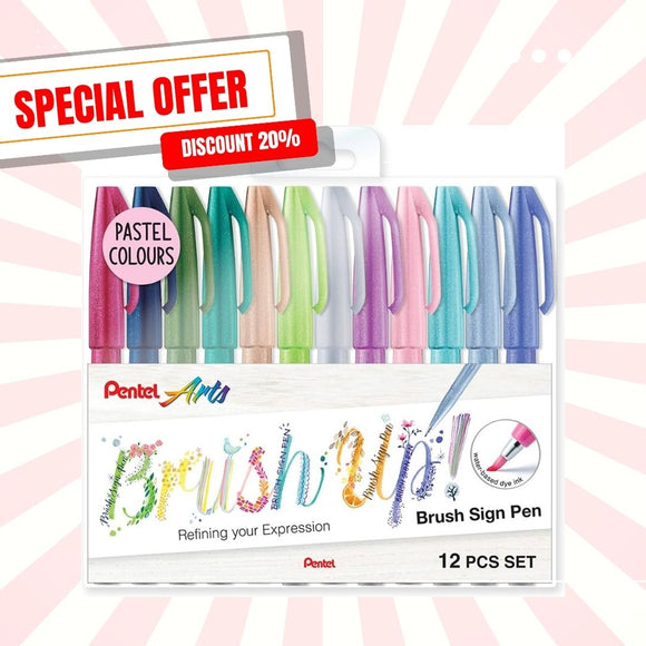 (超特價$119) 12色新粉色系套裝 Pentel Brush Sign Pen 柔繪筆 美術字軟毛筆
