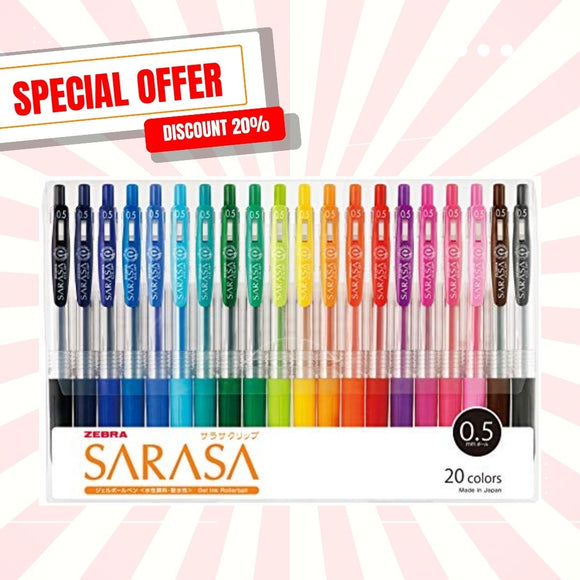 (超特價$136) Zebra 斑馬牌 Sarasa 0.5MM 啫喱筆 20色套裝